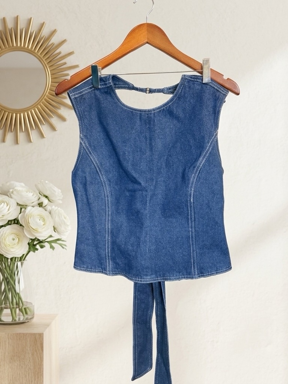 Lioness Navy Cotton Top with Tie-Back Detail